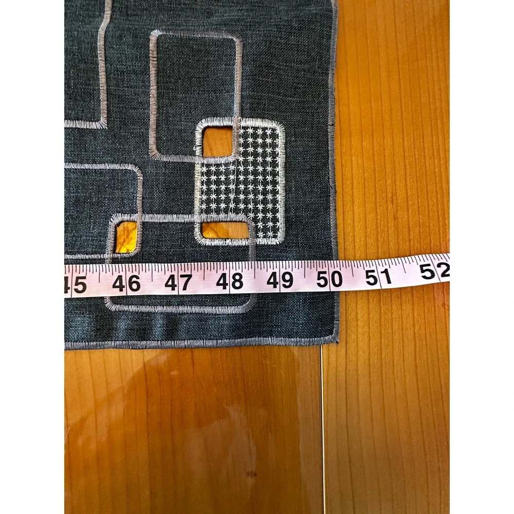 MCM Geometric Embroidered Tablecloth and Runner Set Charcoal Grey Square 33x33